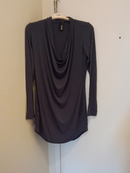 bobi Dresses & Skirts - bobi Draped Cowl Neck Mini Dress - Charcoal Gray